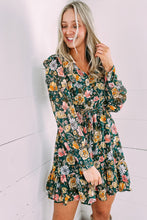 Load image into Gallery viewer, Green Buttoned Bodice Ruffled Floral Dress | Dresses/Floral Dresses
