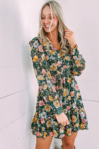 Green Buttoned Bodice Ruffled Floral Dress | Dresses/Floral Dresses