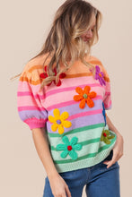 Load image into Gallery viewer, Puff Sleeve Sweater | Flower Patch Puff Sleeve Striped Sweater
