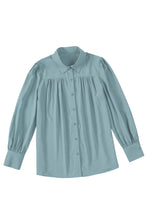 Load image into Gallery viewer, Sky Blue Solid Color Button Up Puff Sleeve Blouse | Tops/Blouses &amp; Shirts
