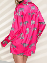 Load image into Gallery viewer, Pink LoungeWear Set | Animal Button Up Shirt Shorts Set
