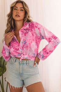 Rose Baroque Floral Roll-tab Sleeve Shirt | Tops/Blouses & Shirts