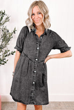 Load image into Gallery viewer, Denim Dress | Medium Grey Mineral Wash Ruffled Short Sleeve
