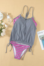 Load image into Gallery viewer, Light Gray Tankini with Stripes Patchwork | Swimwear/Tankinis
