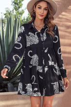 Load image into Gallery viewer, Black Leopard Print Button-up Long Sleeve Shirt Mini Dress | Dresses/Mini Dresses
