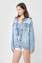 Load image into Gallery viewer, Womens Denim Jacket | RISEN Full Size Distressed Long Sleeve Denim Jacket | Denim Jacket
