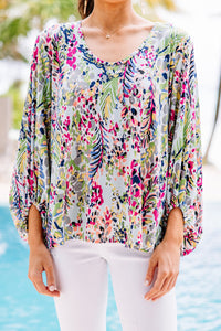 Green Floral Print Puffy Sleeve Loose Blouse | Tops/Blouses & Shirts