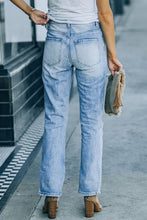 Load image into Gallery viewer, Sky Blue Side Splits Ripped Straight Leg High Waist Jeans | Bottoms/Jeans
