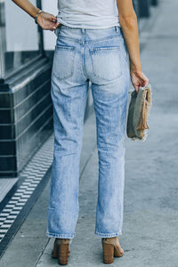 Sky Blue Side Splits Ripped Straight Leg High Waist Jeans | Bottoms/Jeans