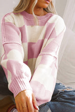 Load image into Gallery viewer, Checkered Sweater | Pink Bishop Sleeve Sweater
