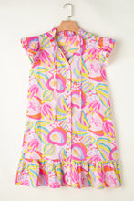 Load image into Gallery viewer, Floral Print Dress | Pink Abstract Flutter Sleeve Buttoned Dress
