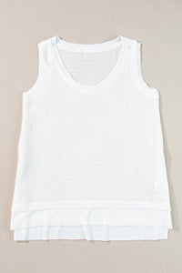 Scoop Neck Tank Top | White Waffle Knit Vest