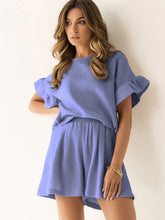 Load image into Gallery viewer, Ruffled Shorts Set | Ruffled Round Neck Top Shorts Set
