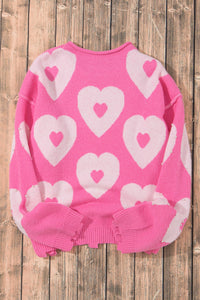 Pearl Detail Heart Sweater | Round Neck Long Sleeves