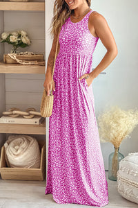 Womens Maxi Dress | Rose Leopard Print Pocketed Sleeveless Maxi Dress | Dresses/Maxi Dresses