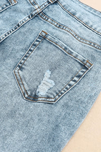 Sky Blue Subtle Ripped Detail Flare Bottom Jeans | Bottoms/Jeans