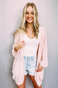 Pink Sheer Lightweight Knit Long Sleeve Cardigan