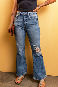 Distressed Blue Jeans | Light Blue Flare Leg Jeans