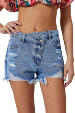 Load image into Gallery viewer, Sky Blue High Rise Crossover Waist Denim Shorts | Bottoms/Denim Shorts
