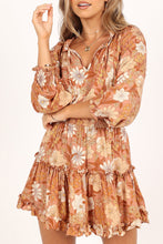 Load image into Gallery viewer, Camel Lace up Split Neck Tunic Floral Dress | Dresses/Floral Dresses
