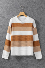 Load image into Gallery viewer, Chestnut Striped Cable Knit Drop Shoulder Sweater | Tops/Sweaters &amp; Cardigans
