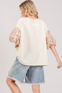 Bubble Sleeve Top | Round Neck Oversized Blouse