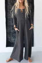 Load image into Gallery viewer, Wide Leg Jumpsuit | Gray Button Long Sleeve
