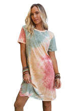 Load image into Gallery viewer, Multicolor Tie Dye Oversized Slit Tee Dress | Dresses/T Shirt Dresses
