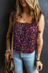 Floral Tank Top | Rose Boho Frilled Straps Blouse