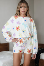 Load image into Gallery viewer, Drawstring Shorts Set | White Floral Long Sleeve Henley Top
