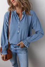 Load image into Gallery viewer, Half Button Long Sleeve Denim Top
