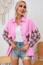 Load image into Gallery viewer, Rose Plaid Patchwork Chest Pockets Oversized Shirt Jacket | Outerwear/Jackets
