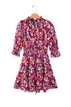 Load image into Gallery viewer, Rose Red Floral Print Tiered Ruffled Half Sleeve V Neck Dress | Dresses/Floral Dresses
