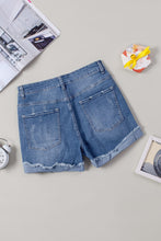 Load image into Gallery viewer, Denim Shorts | Casual Floral Patchwork Rolled Hem
