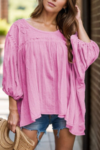 Pink Dropped Shoulder Lace Detail Blouse