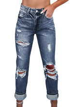 Load image into Gallery viewer, High Waist Slim Fit Jeans | Blue Light Wash Frayed Jeans
