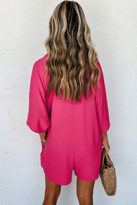 Bright Pink Half Button Collared Loose Romper | Bottoms/Jumpsuits & Rompers