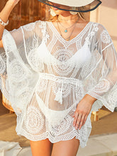 Load image into Gallery viewer, Tassel V-Neck Three-Quarter Sleeve Cover Up | Swimwear/Beach Cover-ups
