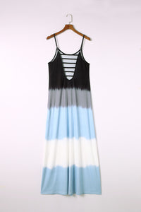 Maxi Dress | Sky Blue Spaghetti Strap Tie Dye Slit Dress