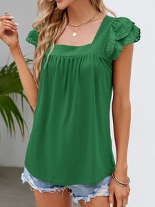 Ruffle Sleeve Top | Square Neck Cap Sleeve Blouse