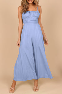 Jumpsuit | Sky Blue Spaghetti Straps Backless Knot Wide-Leg