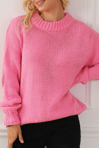 Rose Red Chunky Knit Turtle Neck Drop Shoulder Sweater | Tops/Sweaters & Cardigans