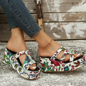 Cutout Floral Peep Toe Platform Sandals