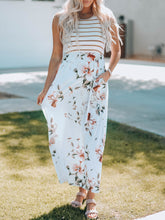 Load image into Gallery viewer, White Striped Floral Print Sleeveless Maxi Dress with Pocket
