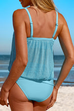 Load image into Gallery viewer, Turquoise Striped Mesh Knotted Hem Tankini Swimsuit | Swimwear/Tankinis
