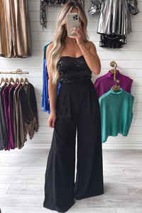 Sequin Top Jumpsuit | Wide Leg Tube Top Jumpsuit