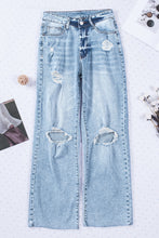 Load image into Gallery viewer, Sky Blue Distressed Hollow-out Knees Wide Leg Jeans | Bottoms/Jeans
