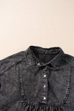 Load image into Gallery viewer, Denim Dress | Black Acid Wash Button Front Short Sleeve
