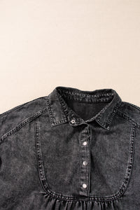 Denim Dress | Black Acid Wash Button Front Short Sleeve