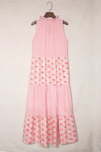 Pink Abstract Print Split Neck Sleeveless Maxi Dress | Dresses/Maxi Dresses